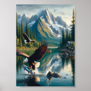 Majestic Eagle Vang Vissen bij zonsopgang 5x7 Poster