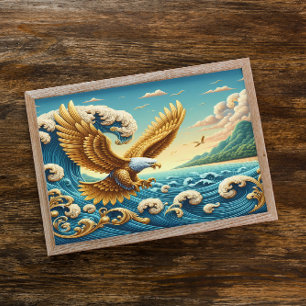 Majestic Eagle vliegen over een golf vrijheid Poster