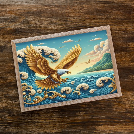 Majestic Eagle vliegen over een golf vrijheid Poster