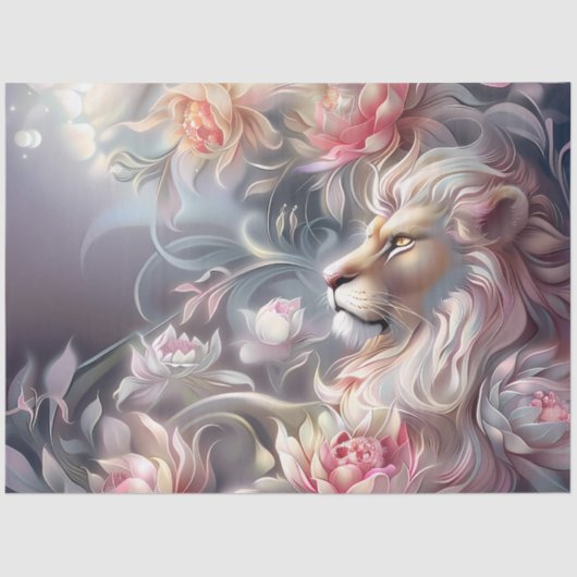 Majestic Elegant Floral Lion Head Decoupage Tissuepapier (Voorkant)