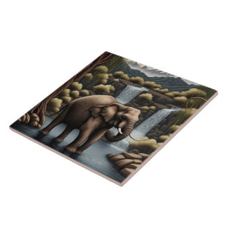 Majestic Elephant bij watervallen bij zonsondergan Tegeltje