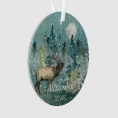 Majestic Elk Forest Pleine lune Snowfall Aquarelle (devant)
