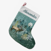 Majestic Elk in Forest Full Moon Snowfall Custom Grote Kerstsok (Voorkant (Hangend))