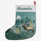 Majestic Elk in Forest Full Moon Snowfall Custom Grote Kerstsok (Achterkant)