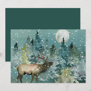 Majestic Elk in Forest Full Moon Snowfall Feestdagenkaart