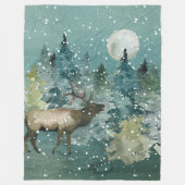 Majestic Elk in Forest Full Moon Snowfall Fleece Deken (Voorkant)