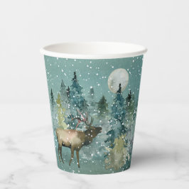 Majestic Elk in Forest Full Moon Snowfall Holiday Papieren Bekers