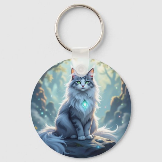 **Majestic Fantasy Cat with Mystical Aura – High F Sleutelhanger (Voorkant)