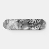 Majestic Fantasy Gray Scale Tiger Head & Florals  Skateboard (Horizontaal)