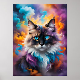 Majestic Fluffy Cat met Piercing Blue Eyes Poster
