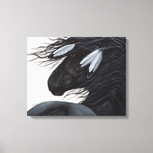Majestic Friesian Black Horse van BiHrle Canvas Afdruk