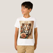 Majestic Fusion: Leeuwin en Roos Tattoo Schets T- T-shirt (Voorkant volledig)