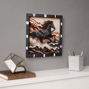 Majestic Gallop: gesneden houten stijl paard Vierkante Klok