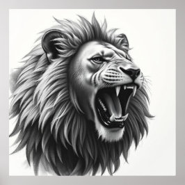 Majestic Gaze: Lion Face Charcoal Portret Poster