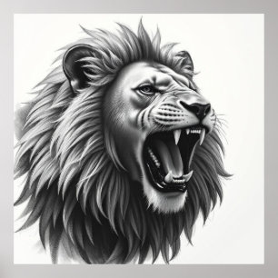 Majestic Gaze: Lion Face Charcoal Portret Poster