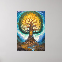 Majestic Glowing Yggdrasil Tree Fantasy Art Canvas Afdruk