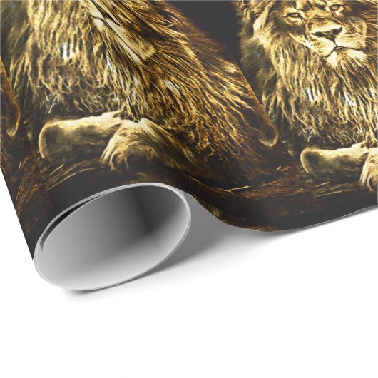 Majestic Gold Lions Pattern Cadeaupapier (Rol Hoek)