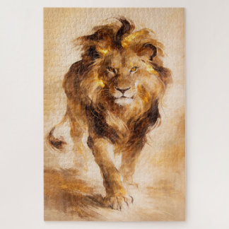 Majestic Golden Lion Abstract Painting Luxury Art Legpuzzel