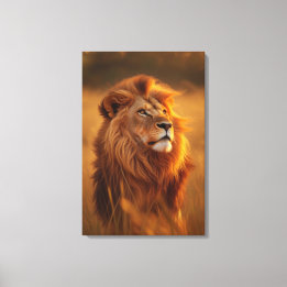 Majestic Golden Lion at Sunset – Canvas Wall Art   Afdruk