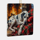 Majestic Great Dane Asleep by Fireplace Cozy Keramisch Ornament (Rechts)