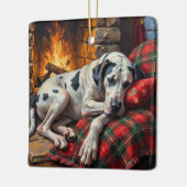 Majestic Great Dane Asleep by Fireplace Cozy Keramisch Ornament (Links)