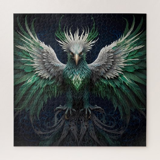 Majestic Groene & Witte Phoenix Vogel Legpuzzel (Verticaal)