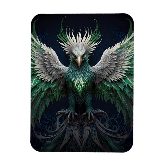 Majestic Groene & Witte Phoenix Vogel Magneet (Verticaal)
