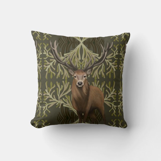 Majestic hert Abstract groen bos Kussen (Voorkant)