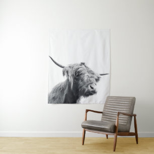 Majestic Highland koe zwart-wit Wandkleed