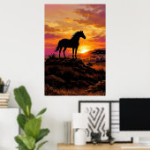 Majestic Horse Silhouette at Sunset Poster | Elega (Bureau à domicile)