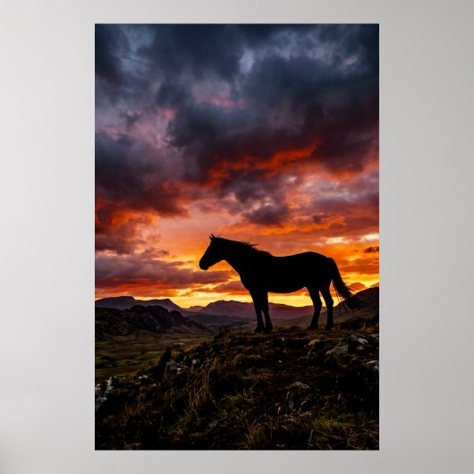 Majestic Horse Silhouette Sunset Poster | Luxury  (Devant)