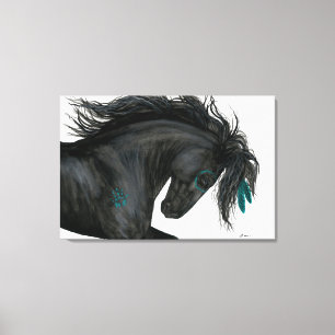 Majestic Horse Turquoise Feathers van Bihrle Canvas Afdruk
