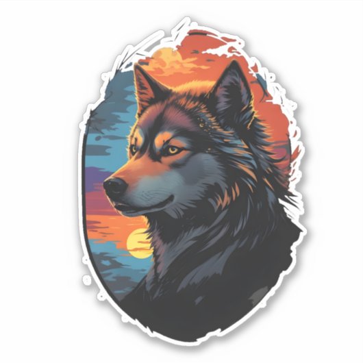 Majestic Husky Tegen Een Zonsondergang Sky Serenit Sticker (Voorkant)