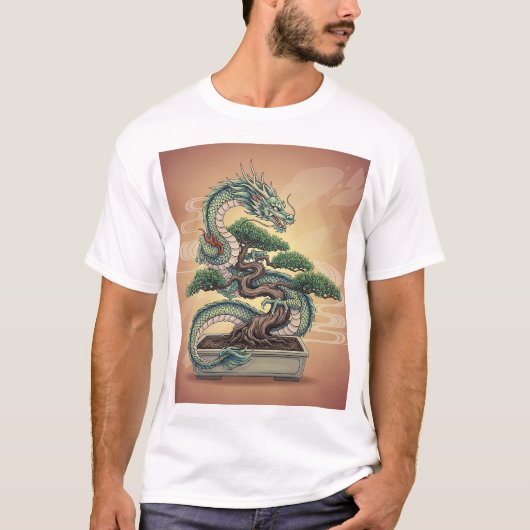 Majestic Japanese Dragon & Bonsai Tree Vector Illu T-shirt (Voorkant)