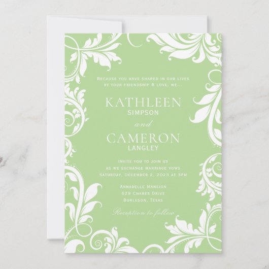 Majestic Leaves Uitnodiging Sjabloon | Bleek groen (Voorkant)