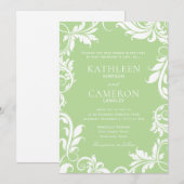 Majestic Leaves Uitnodiging Sjabloon | Bleek groen (Voorkant / Achterkant)