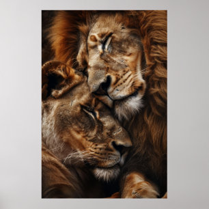 Majestic Leeuw en Leeuwin Knuffelen Fotorealisme S Poster