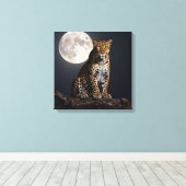 Majestic Leopard and Full Moon Canvas Afdruk (Insitu (Houten vloer))