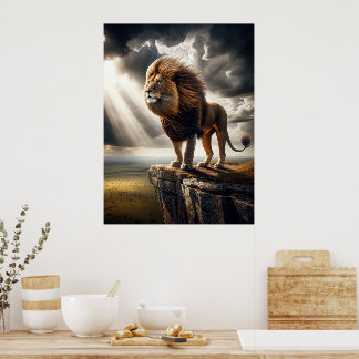 Majestic Lion op Cliff - Inspirerend Wildlife Poster