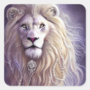 Majestic Lion Safari Fantasy Art Vierkante Sticker