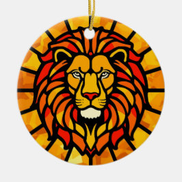 Majestic Lion Sunburst Circle Design Keramisch Ornament