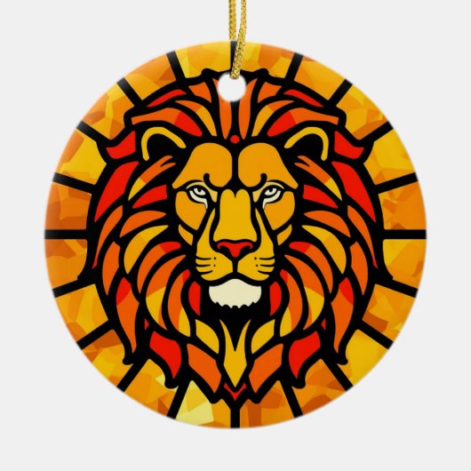 Majestic Lion Sunburst Circle Design Keramisch Ornament (Voorkant)