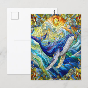 Majestic Marine Mozaïek Een Glas in lood Walvis Briefkaart