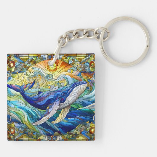 Majestic Marine Mozaïek Een Glas in lood Walvis Sleutelhanger (Achterkant)
