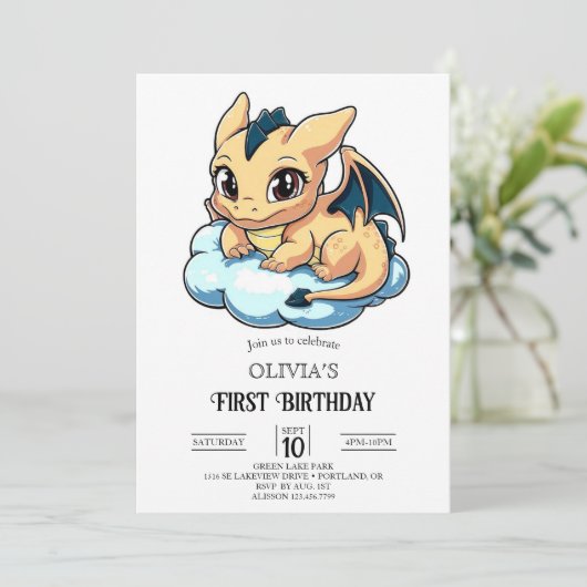 Majestic Minimalistische digitale draak 1e verjaar Kaart (Staand voorkant)