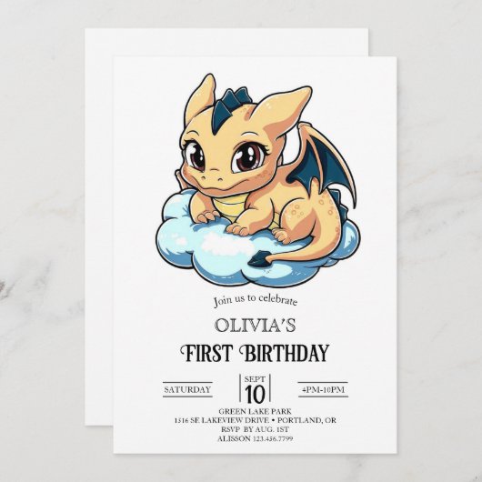 Majestic Minimalistische digitale draak 1e verjaar Kaart (Voorkant / Achterkant)