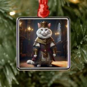 Majestic Monarch: de koninklijke witte kat in gewa Metalen Ornament