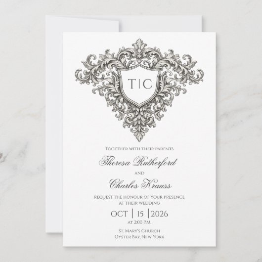 Majestic Monogram Crest Wedding Invitation (Devant)
