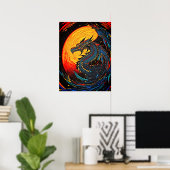 Majestic Moonlit Dragon - Retro Art Poster (Bureau à domicile)