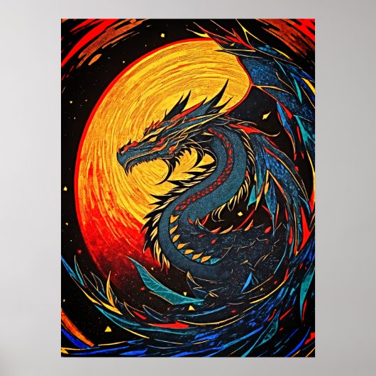 Majestic Moonlit Dragon - Retro Art Poster (Devant)